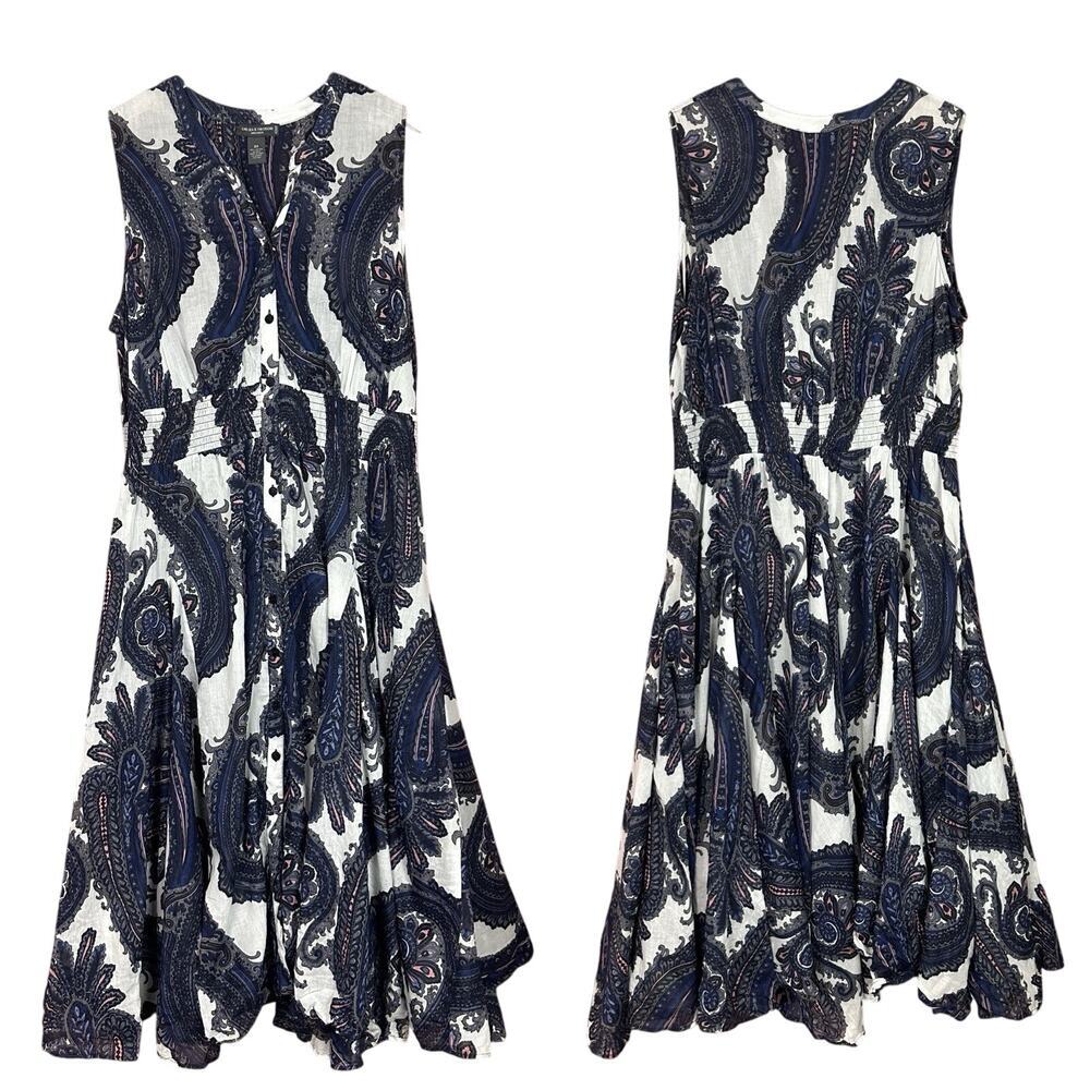 Chelsea & Theodore Boho Button Up Dress Navy Paisley Cottagecore Boho‎ Size 2X